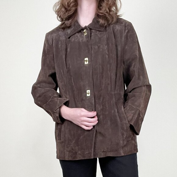 Vintage Suede Leather Toggle Light Jacket Coat Old Money Quiet Luxury 1990s Y2K - Picture 2 of 11